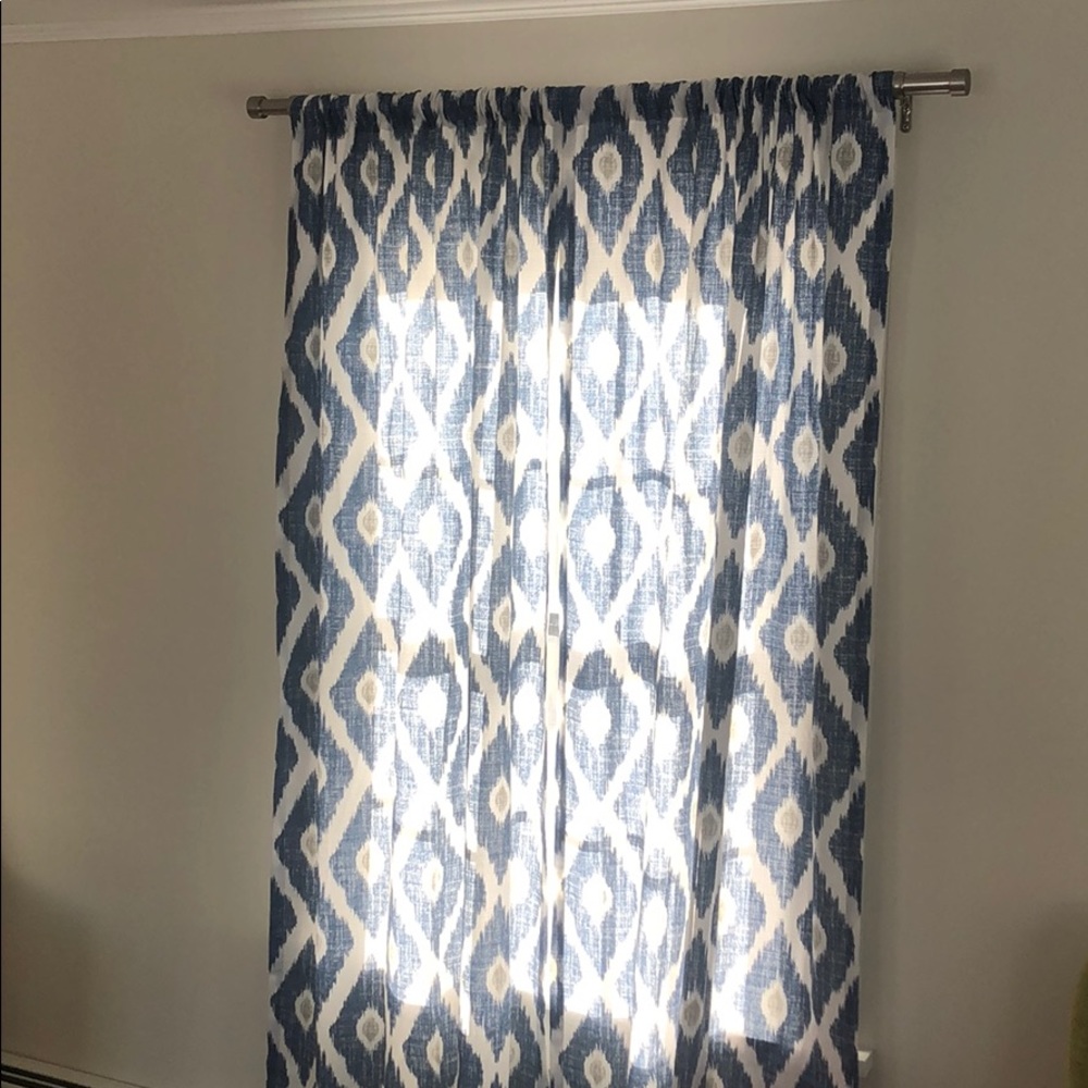 Blue Ikat Print Curtains, 84” long set of 2 panels